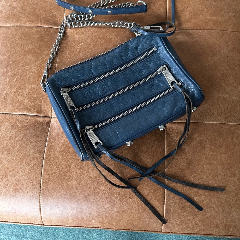 Rebecca Minkoff Classic 5 Zip Blue Leather Mini Bag - Chain Strap